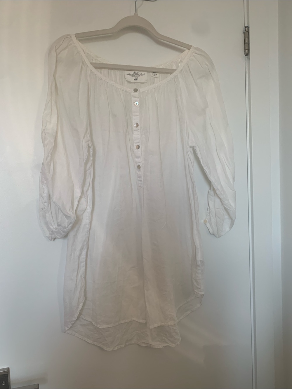 H&M 100% cotton White Women's Peasant Tunic Top